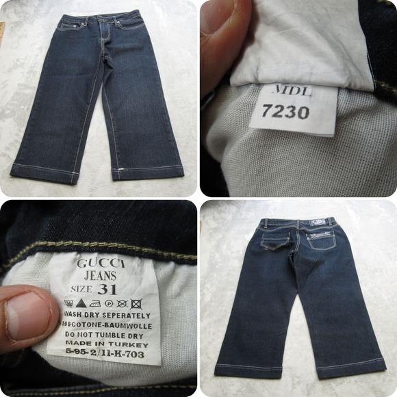 Gucci Capri Jeans‎ Women 31 X 19 Dark Wash Denim Zip Fly Straight Embellished - Picture 1 of 16
